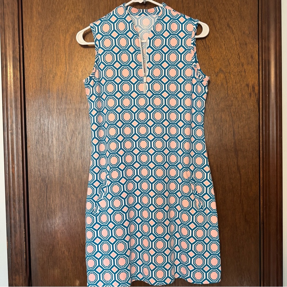 Tail Sleeveless Geometric Mini Dress in Teal and Peach